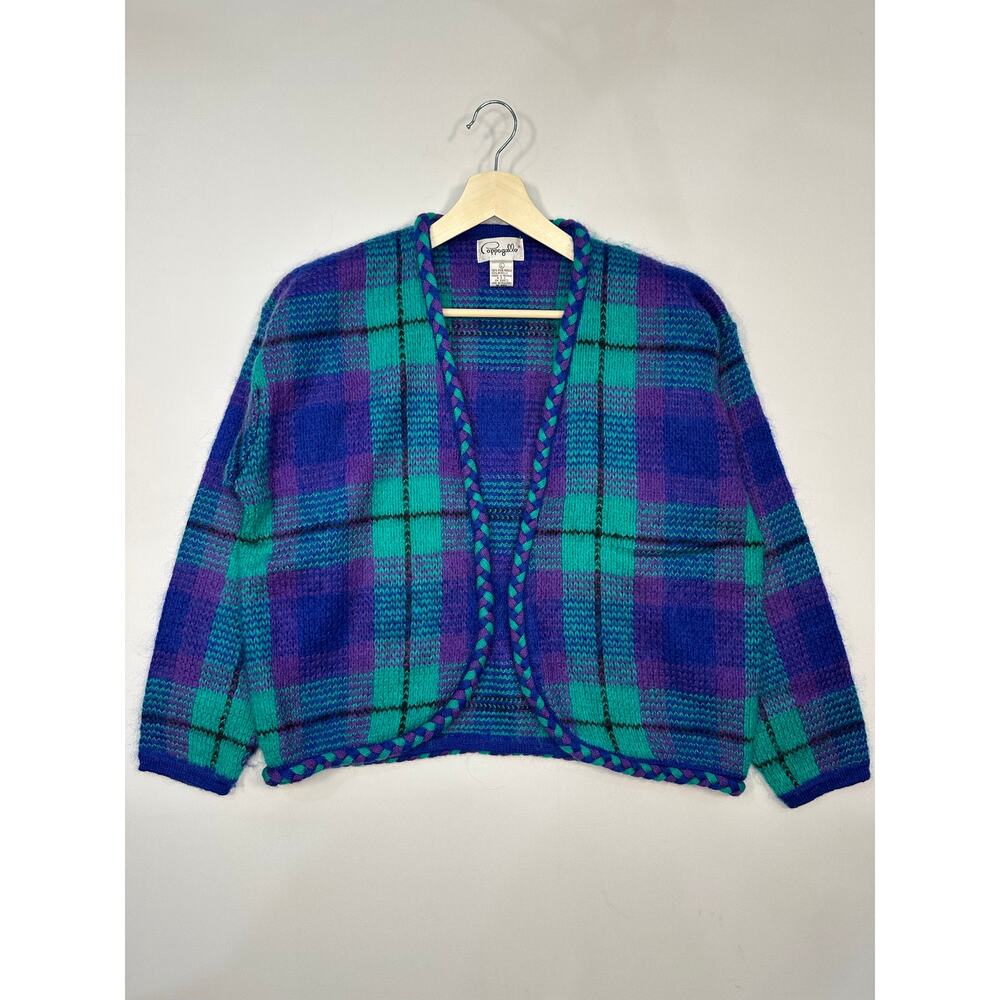 Vintage 1990’s Pappagallo Mohair Acrylic Plaid Boxy Cardigan Sweater Size Large
